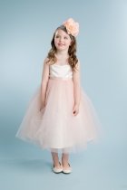 Ivory / Blush Satin Spaghetti Strap Bodice with Tulle Overlayed Flower Girl Dress